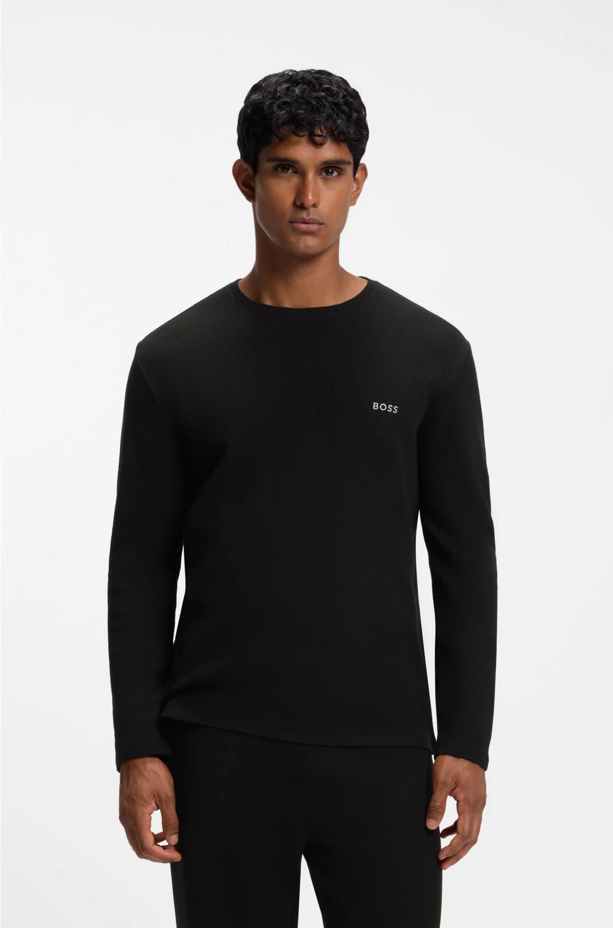 WAFFLE-STRUCTURED PYJAMA T-SHIRT IN A COTTON BLEND