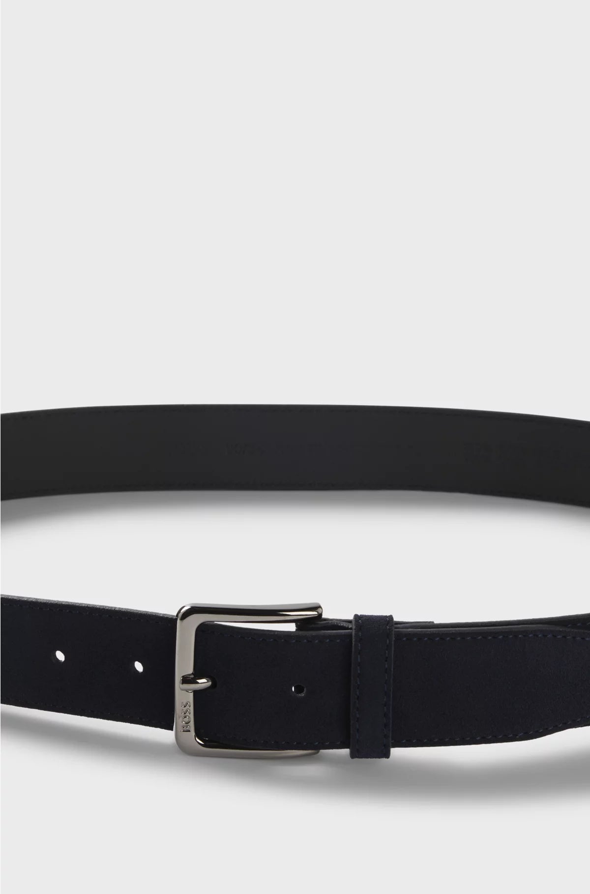 SUEDE BELT WITH LOGO-ENGRAVED GUNMETAL BUCKLE