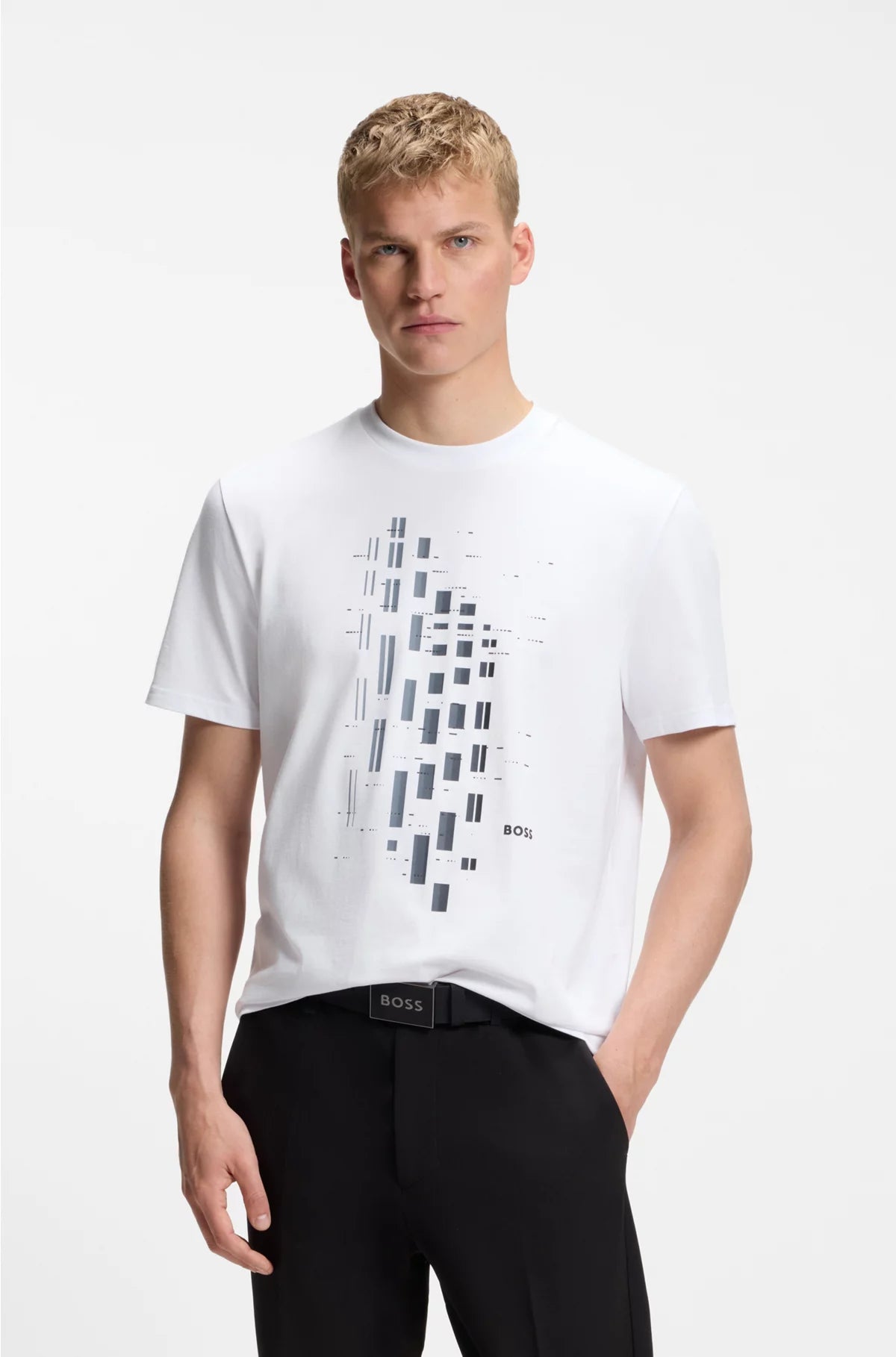 STRETCH-COTTON T-SHIRT WITH GEOMETRIC PRINT