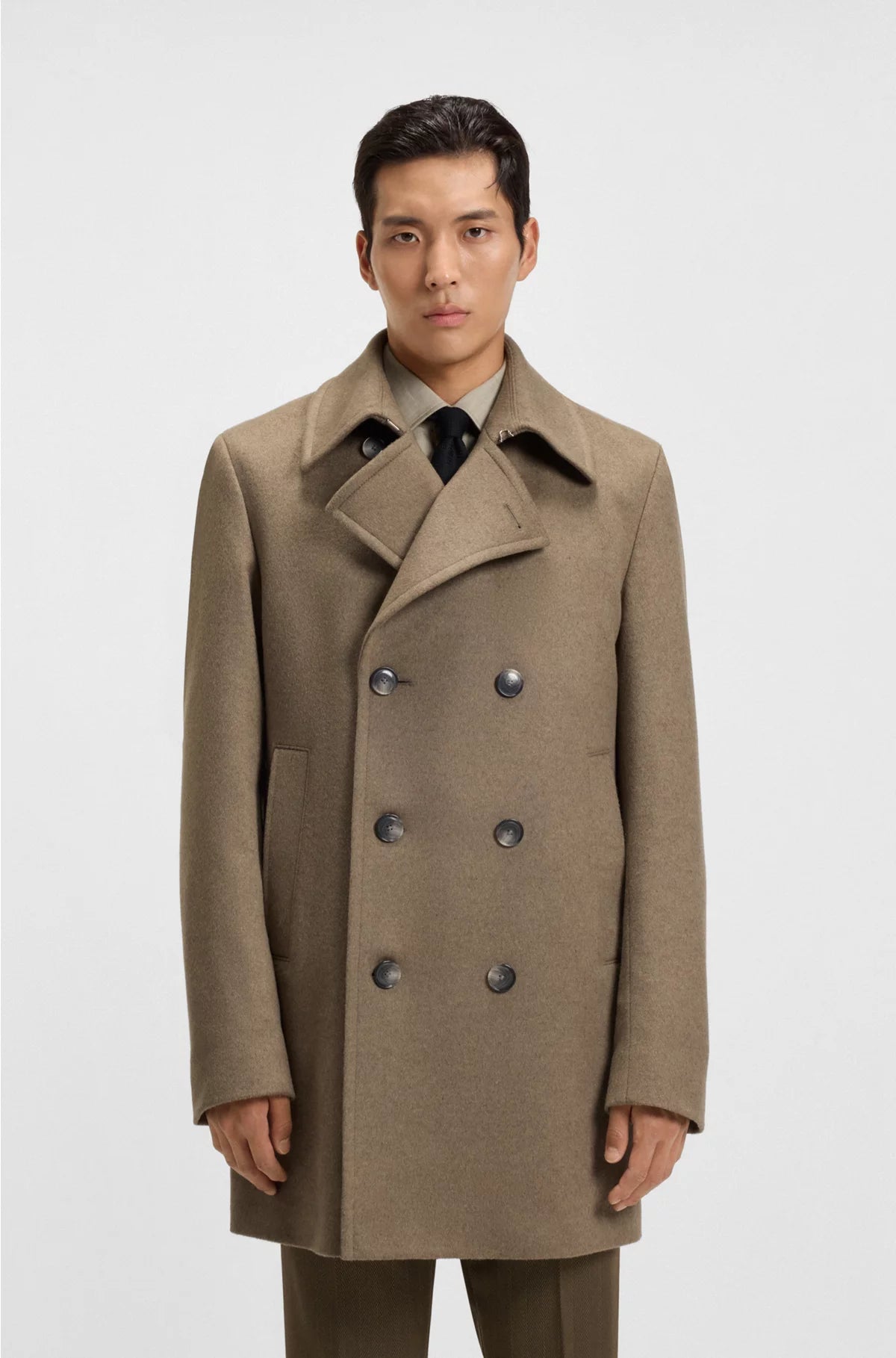 SLIM-FIT PEACOAT IN WOOL AND CASHMERE