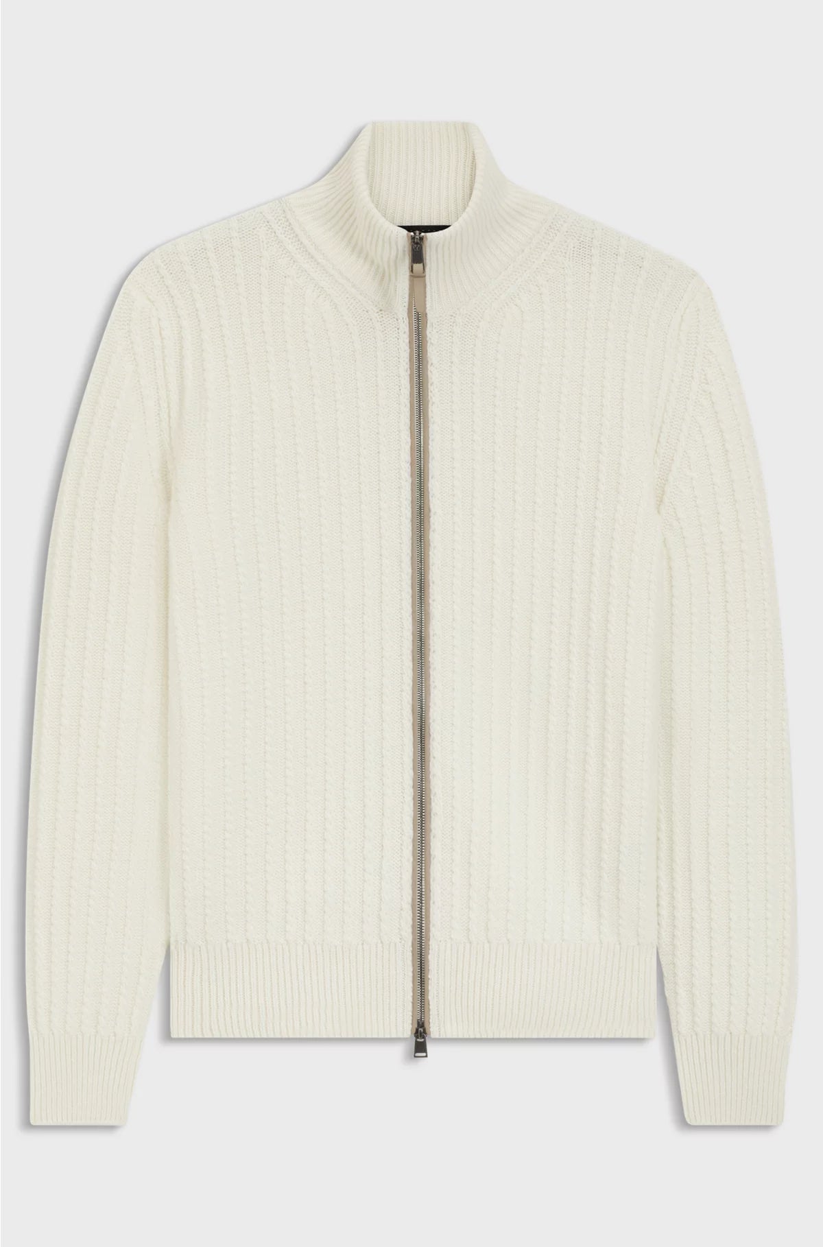 ZIP-UP SWEATER IN CABLE-RIB WOOL AND CASHMERE