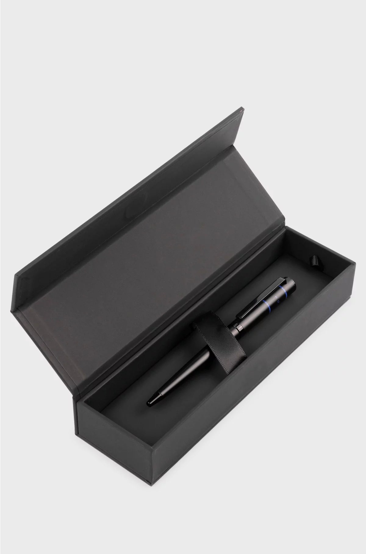 BLACK BALLPOINT PEN WITH BLUE LINES AND LOGO
