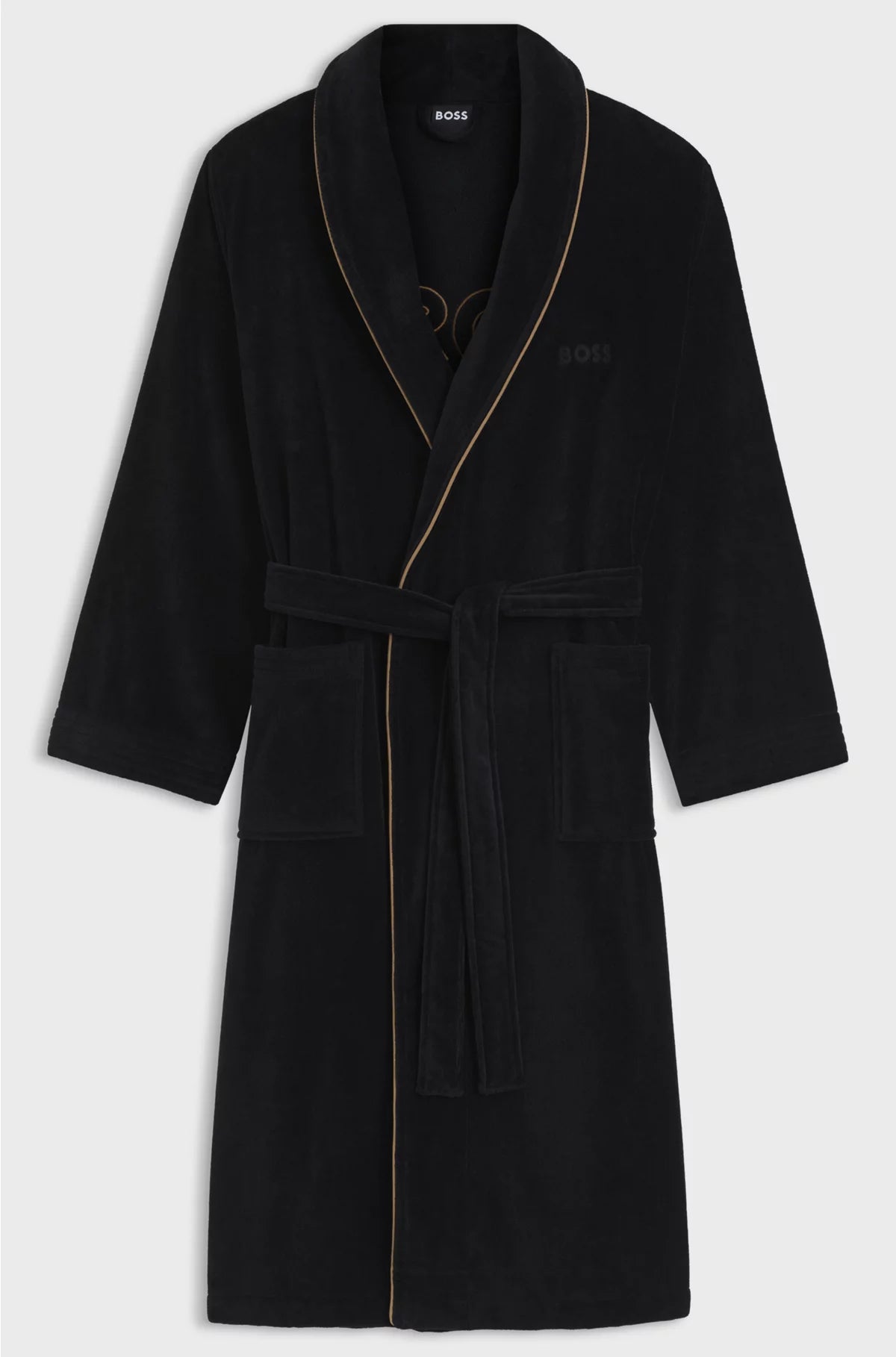 COTTON DRESSING GOWN WITH PIPING AND EMBROIDERED BRANDING