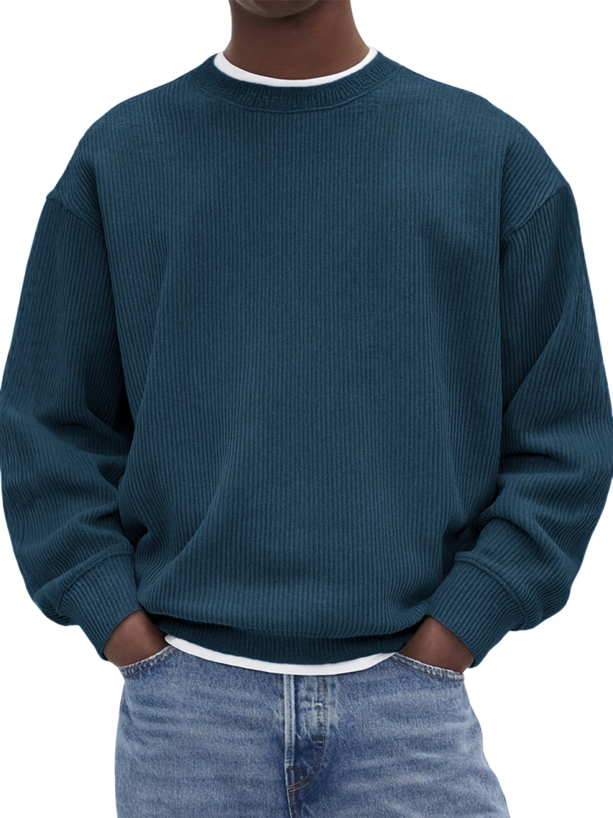 Men's Stylish Corduroy Crew Neck Basic Pullover
