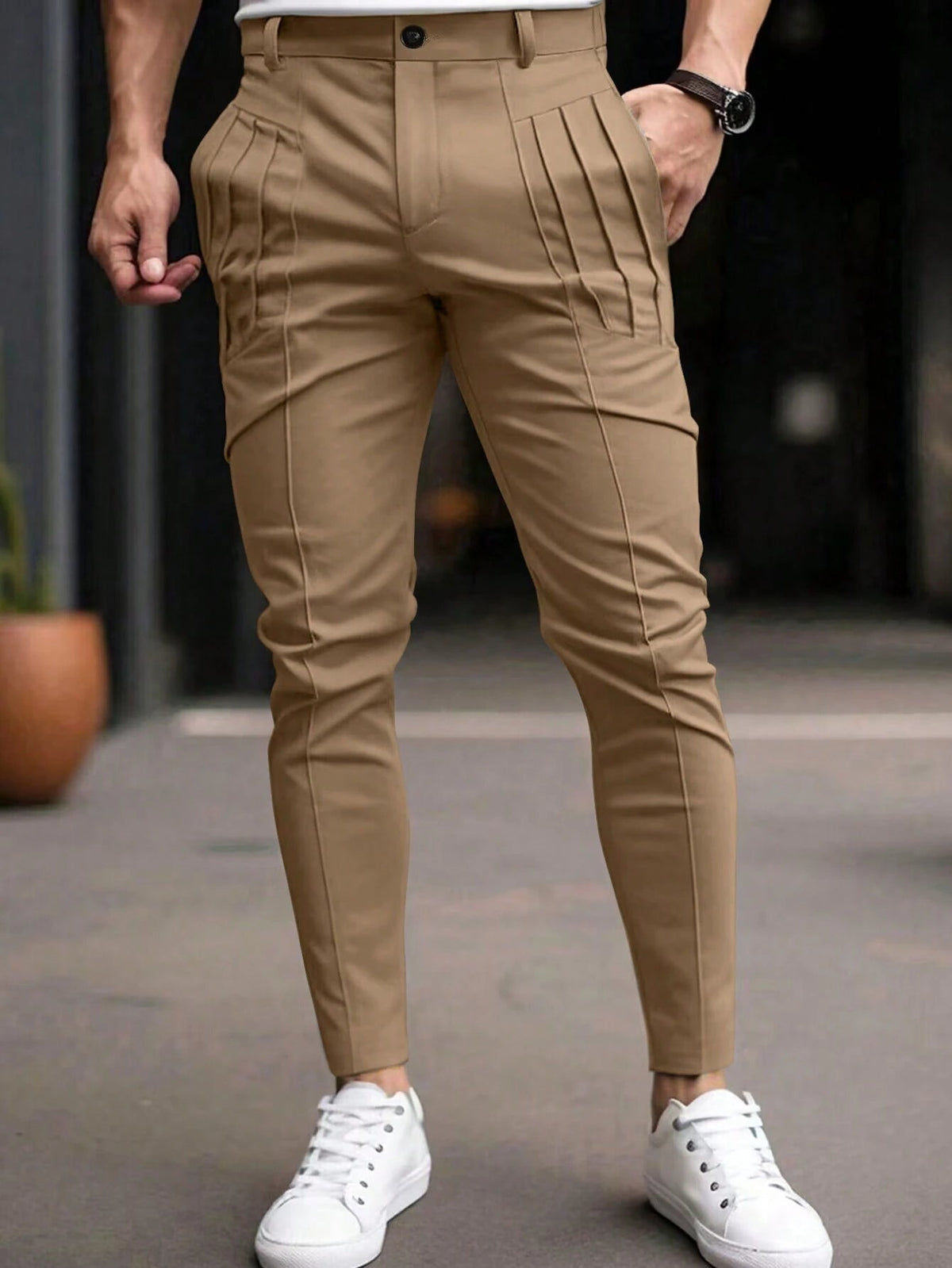 Men's Dress Pants Trousers Chinos Buttons Pocket Plaid Comfort Formal Party Work Fashion Classic Style Black Wine Micro-elastic