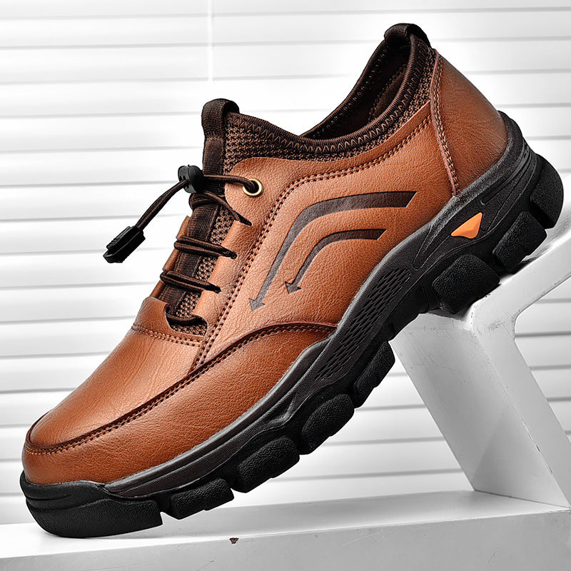 Men's handmade genuine leather drawstring slip-on orthopedic shoes