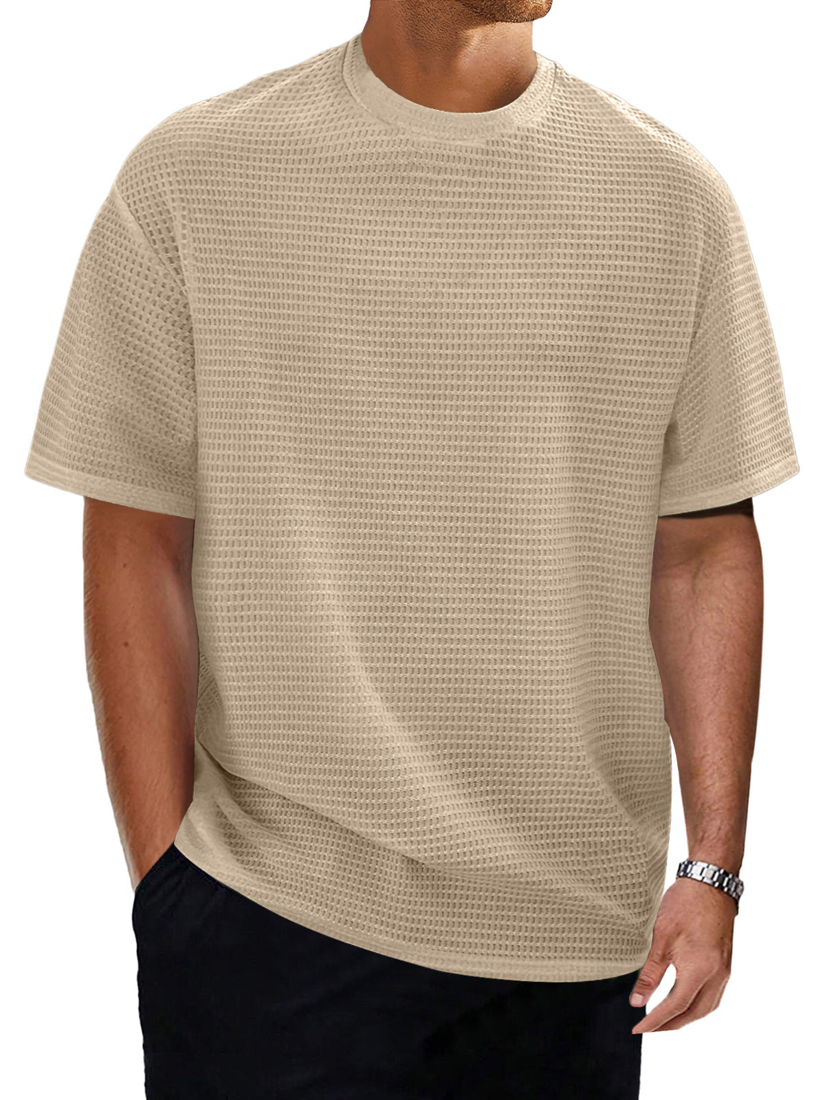 Men's Casual Round Neck Textured Solid Color Short Sleeve T-Shirt