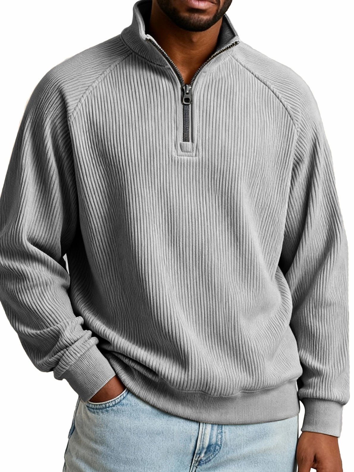 Men's Fashion Casual Raglan Sleeve Stand Collar Long Sleeve Sweatshirt