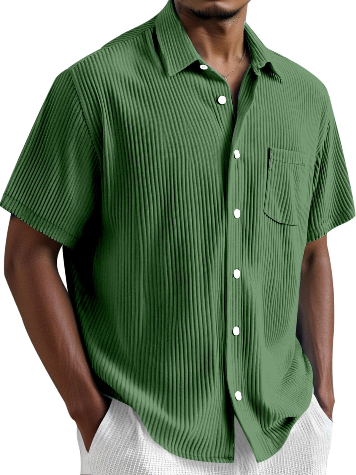 Men's Simple Solid Color Vertical Pit Short Sleeve Shirt