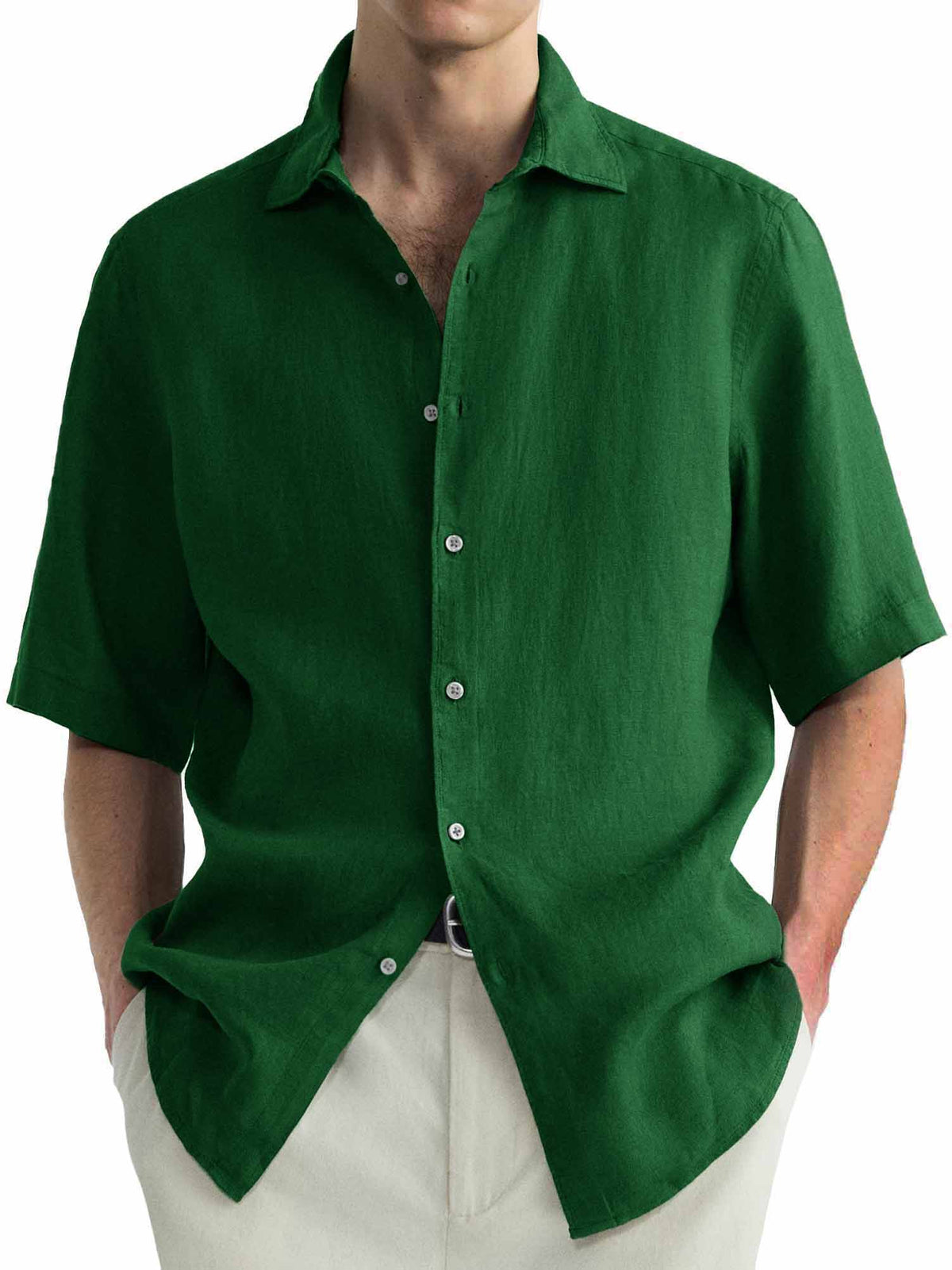 Men's Cotton Hawaiian  Summer Comfortable Casual Basic Solid Color Short Sleeve Shirt