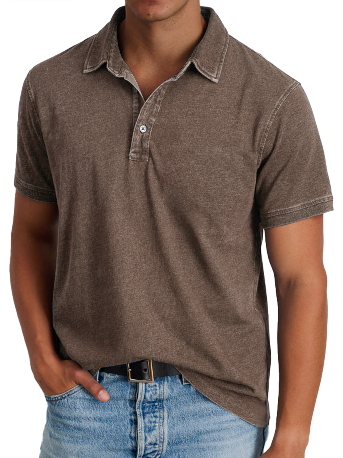 Men's Retro Lapel Button Casual Solid Color Short Sleeve POLO Shirt