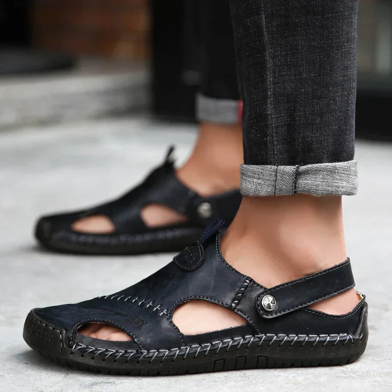 Summer Hollow Leather Shoes Men's Casual Sandals
