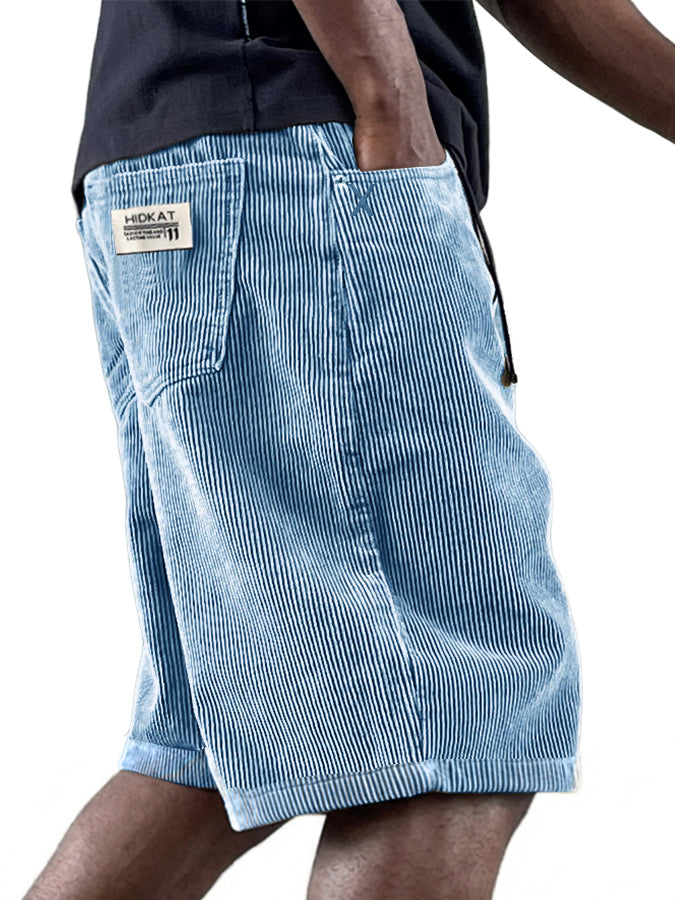 Men's Casual Retro Multi Pocket Embroidered Logo Workwear Corduroy Shorts