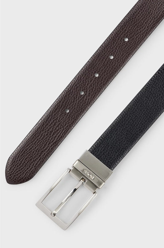 REVERSIBLE BELT IN GRAINED ITALIAN LEATHER WITH LOGO KEEPER