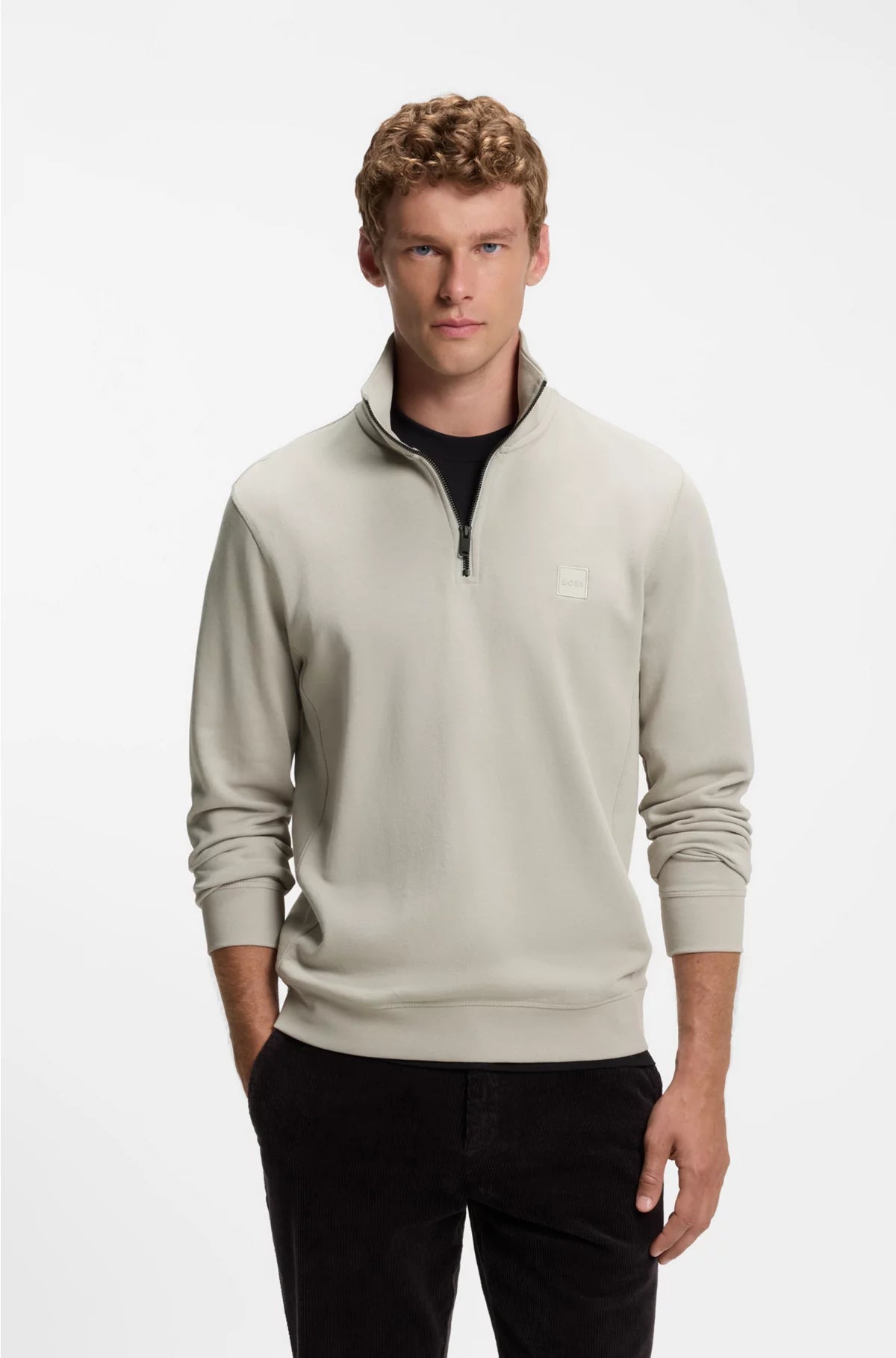 ZIP-NECK SWEATSHIRT IN COTTON TERRY WITH LOGO PATCH