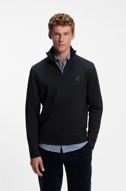 ZIP-NECK SWEATSHIRT IN COTTON TERRY WITH LOGO PATCH