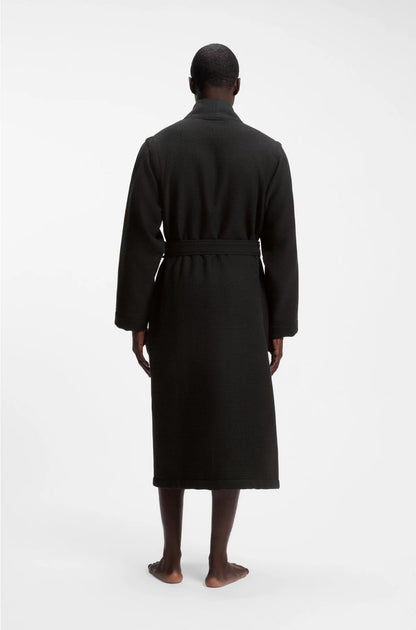WAFFLE-STRUCTURE DRESSING GOWN WITH EMBROIDERED LOGO