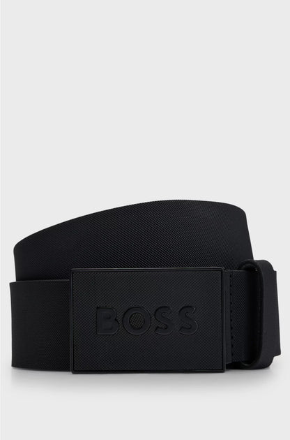 EMBOSSED BELT IN ITALIAN LEATHER WITH PLAQUE BUCKLE