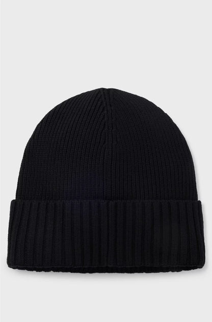 BEANIE HAT IN VIRGIN WOOL WITH LOGO PLAQUE