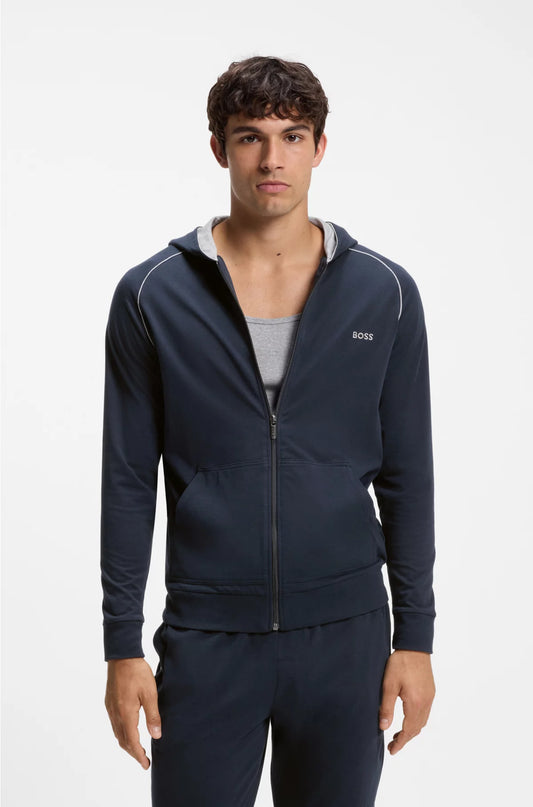ZIP-UP HOODIE IN STRETCH COTTON WITH EMBROIDERED LOGO