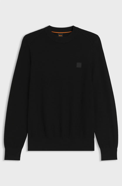 STRUCTURED SWEATER IN COTTON AND CASHMERE WITH LOGO PATCH