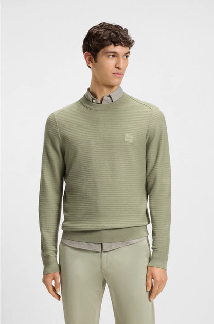 STRUCTURED SWEATER IN COTTON AND CASHMERE WITH LOGO PATCH