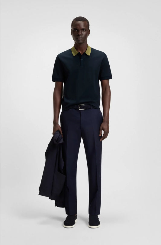 MERCERISED-COTTON SLIM-FIT POLO SHIRT WITH COLLAR STRIPE