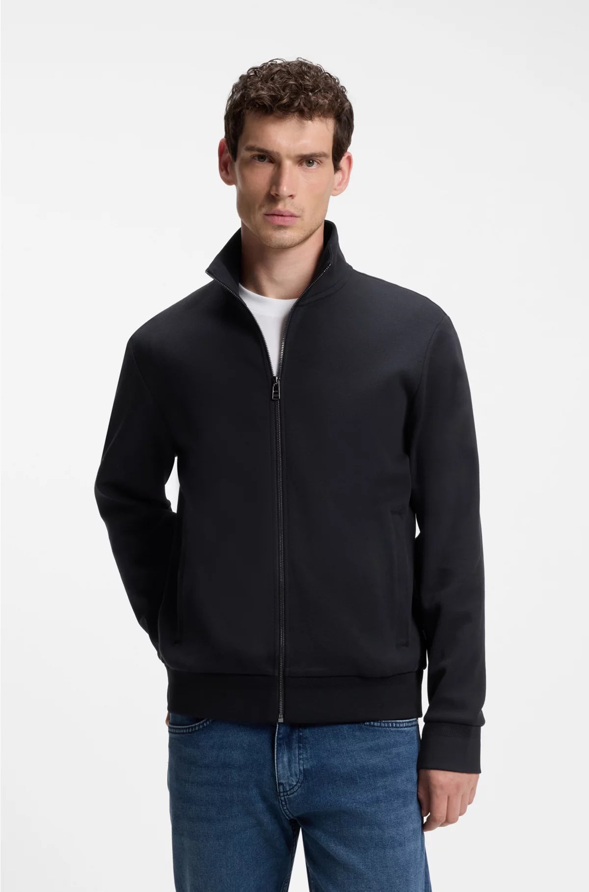 ZIP-UP SWEATSHIRT IN MERCERISED STRETCH-COTTON PIQUE