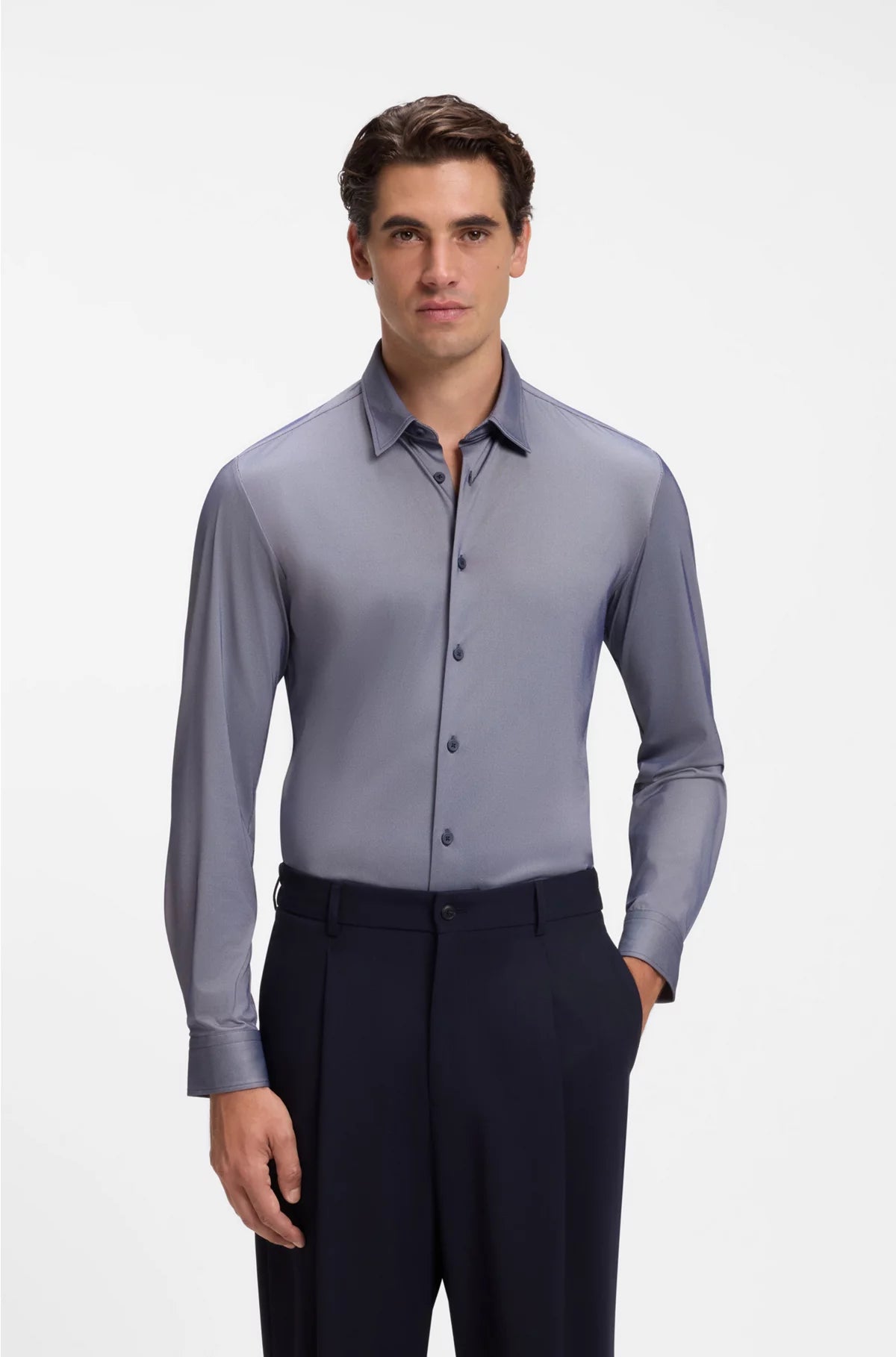 SLIM-FIT SHIRT IN STRUCTURED PERFORMANCE-STRETCH FABRIC