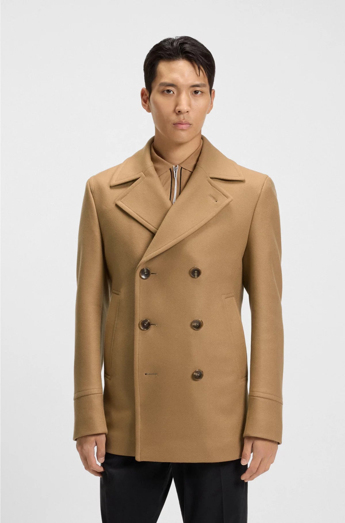 SLIM-FIT DOUBLE-BREASTED SHORT COAT IN A WOOL BLEND