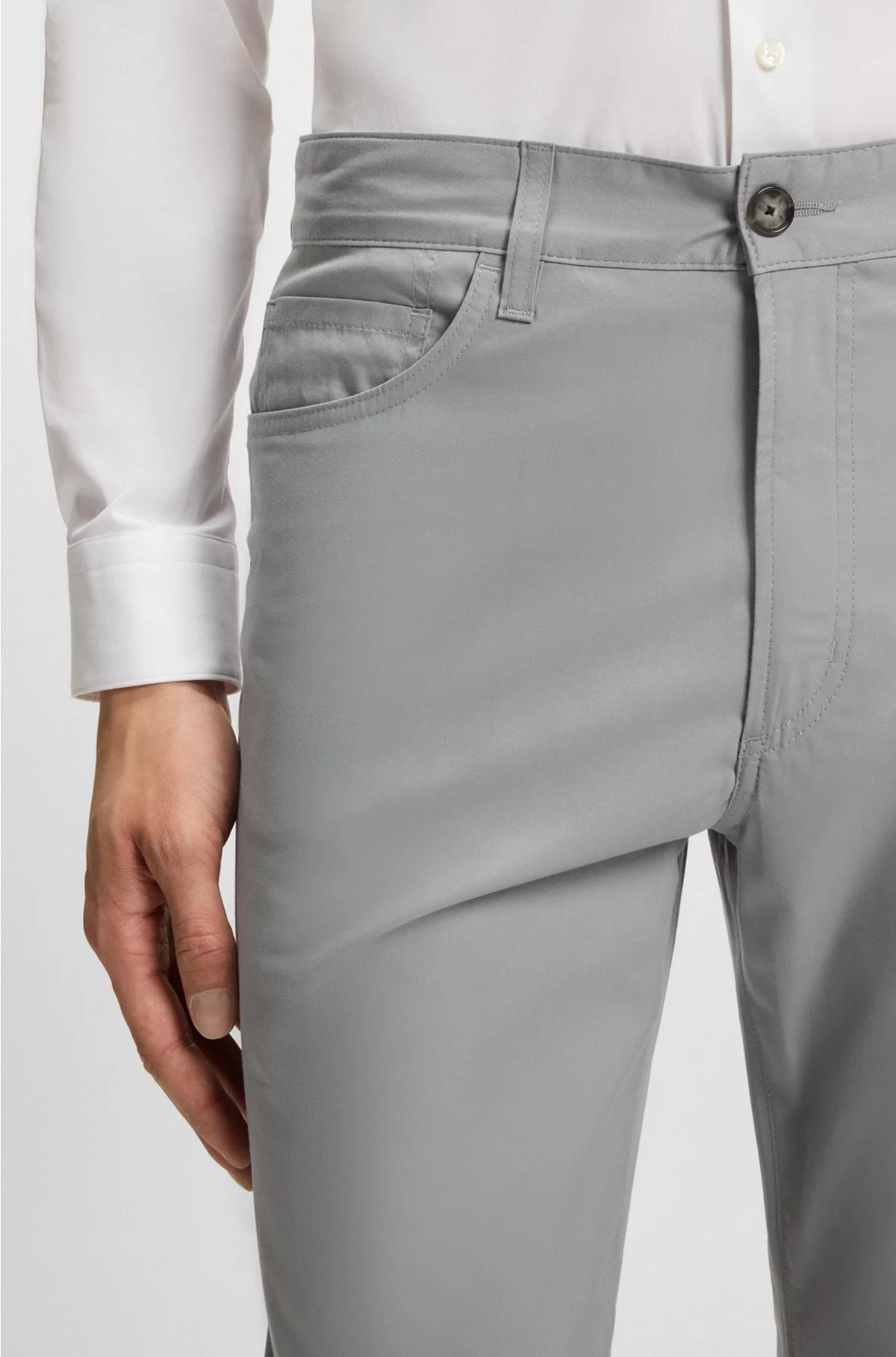 SLIM-FIT TROUSERS IN COTTON, SILK AND STRETCH