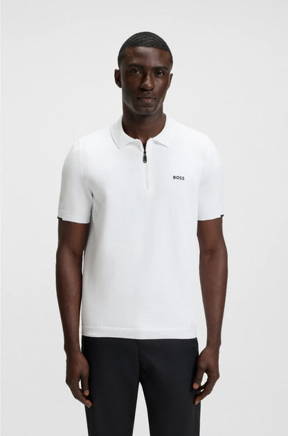 ZIP-NECK KNIT POLO SWEATER IN COTTON