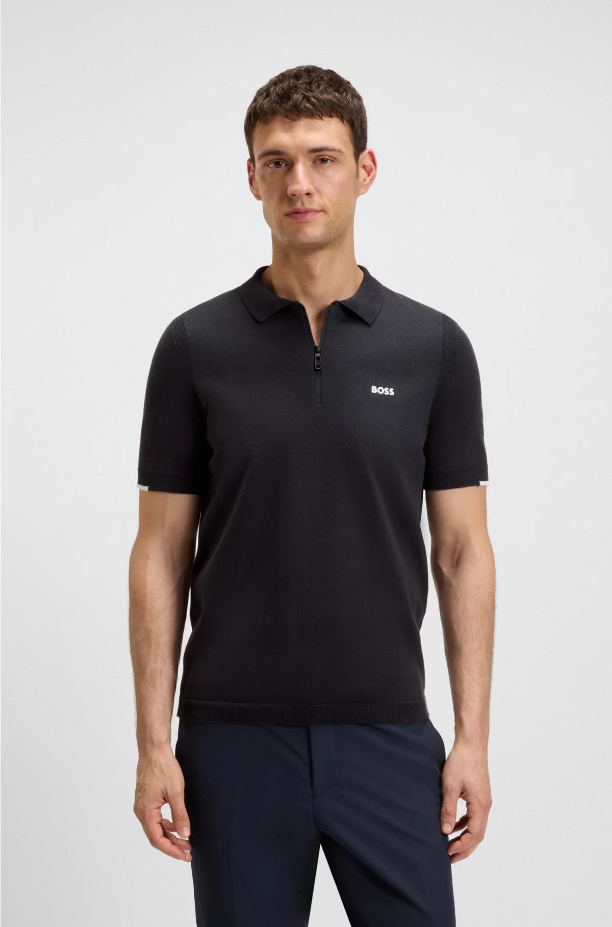 ZIP-NECK KNIT POLO SWEATER IN COTTON