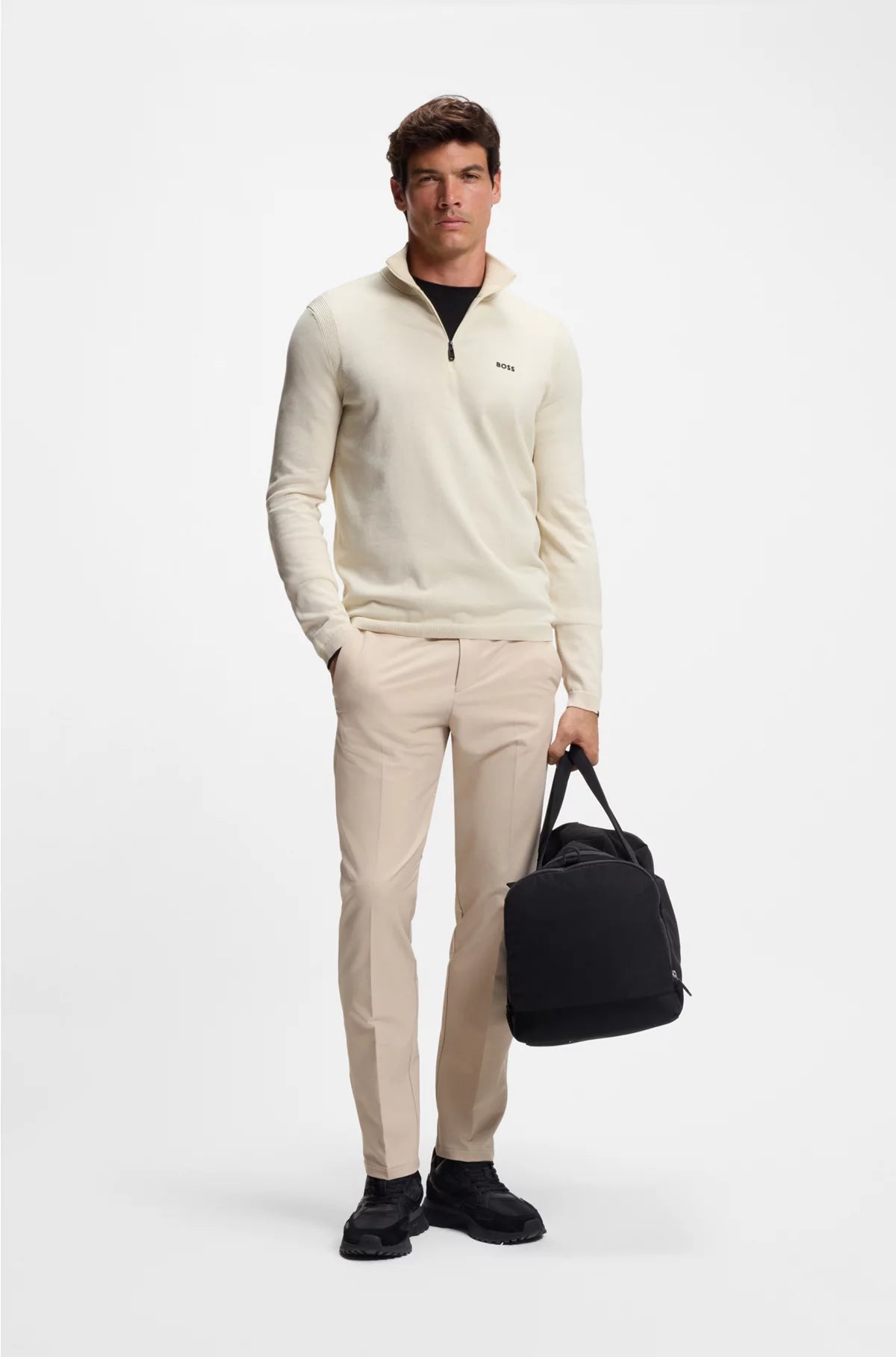 ZIP-NECK COTTON SWEATER WITH LOGO PRINT