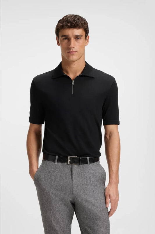 ZIP-NECK POLO SHIRT WITH PIQUE WEAVE
