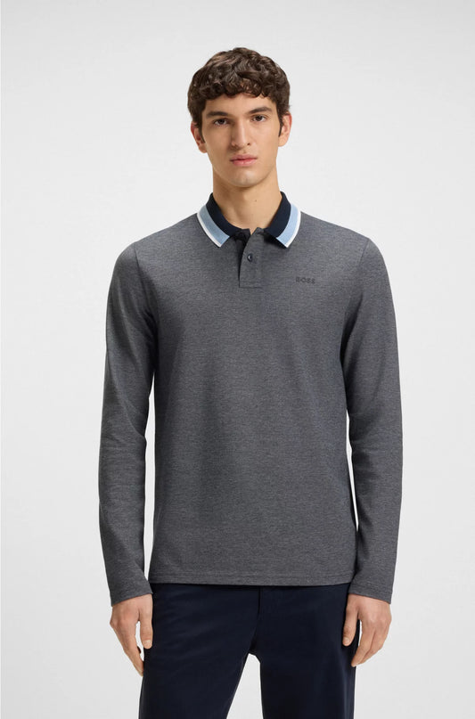POLO SHIRT IN COTTON PIQUE WITH STRIPED COLLAR