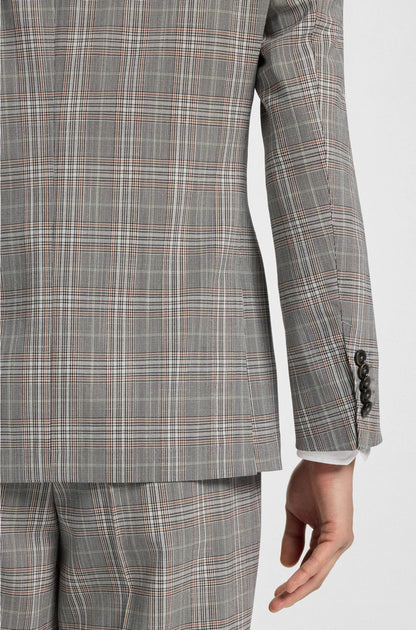 SLIM-FIT JACKET IN CHECKED VIRGIN WOOL AND SILK