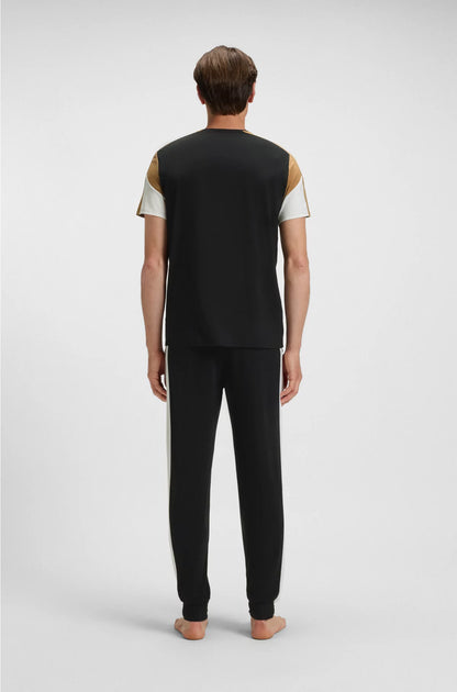COTTON-BLEND PYJAMA T-SHIRT WITH CONTRAST PANELS