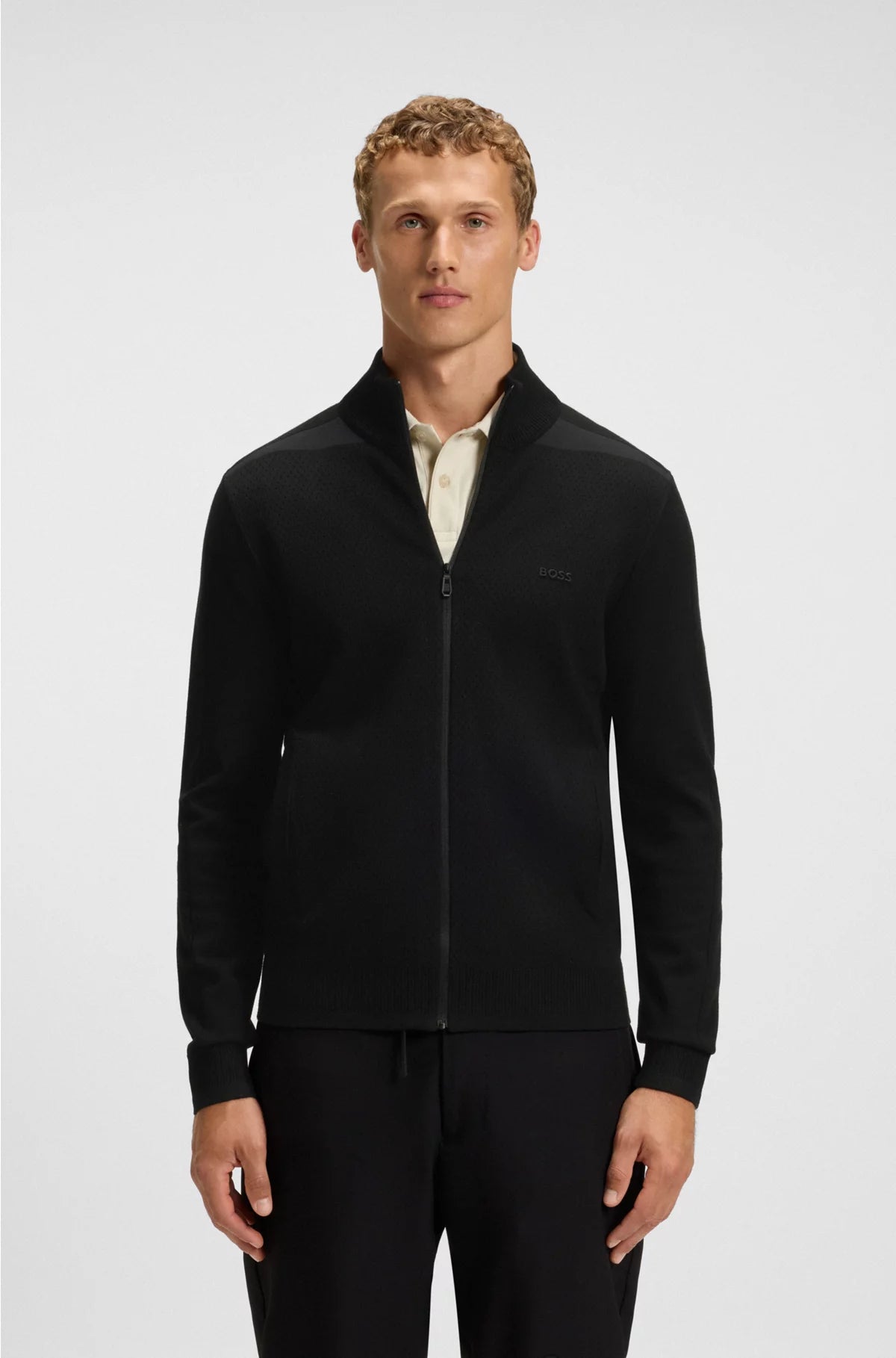 KNITTED CARDIGAN IN STRETCH FABRIC WITH STRUCTURED FRONT