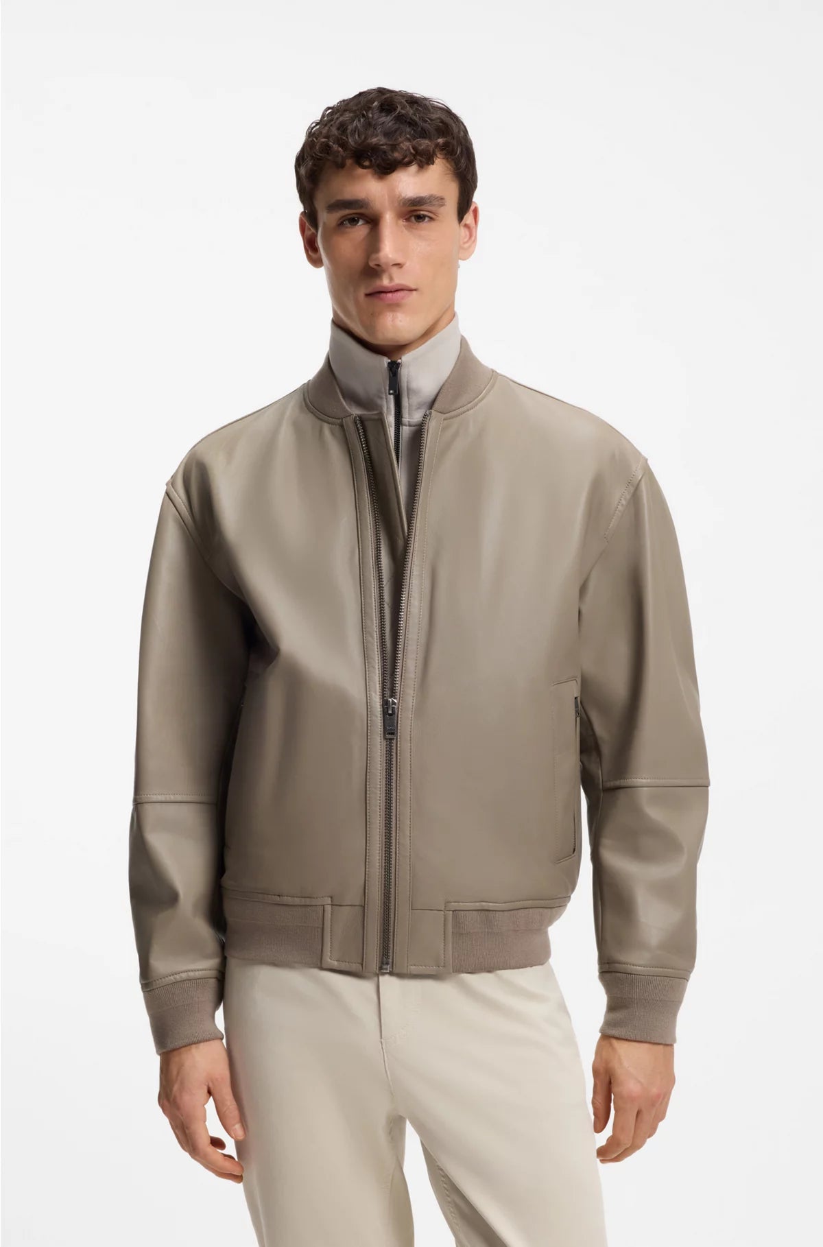 REGULAR-FIT JACKET IN TEXTURED LEATHER
