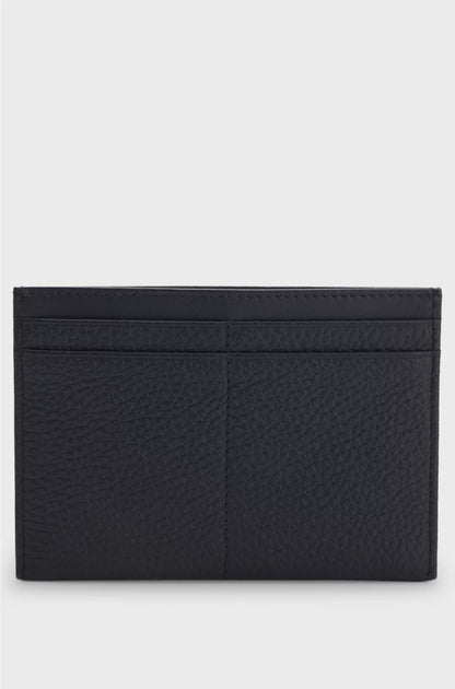 GRAINED-LEATHER CARD HOLDER WITH LOGO LETTERING