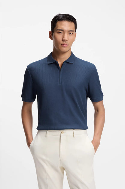STRUCTURED-COTTON POLO SHIRT WITH ZIP PLACKET