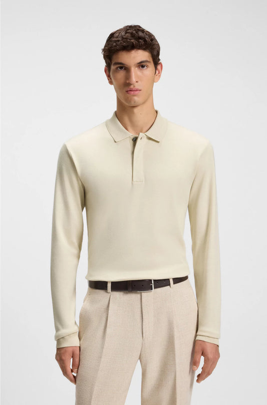 COTTON-CASHMERE POLO SHIRT WITH COVERED PLACKET