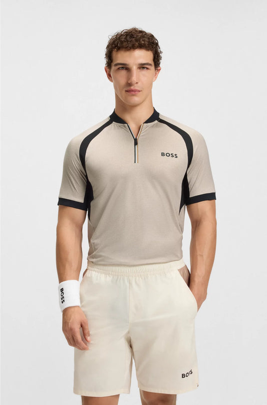 ZIP-NECK SLIM-FIT POLO SHIRT IN MESH JERSEY