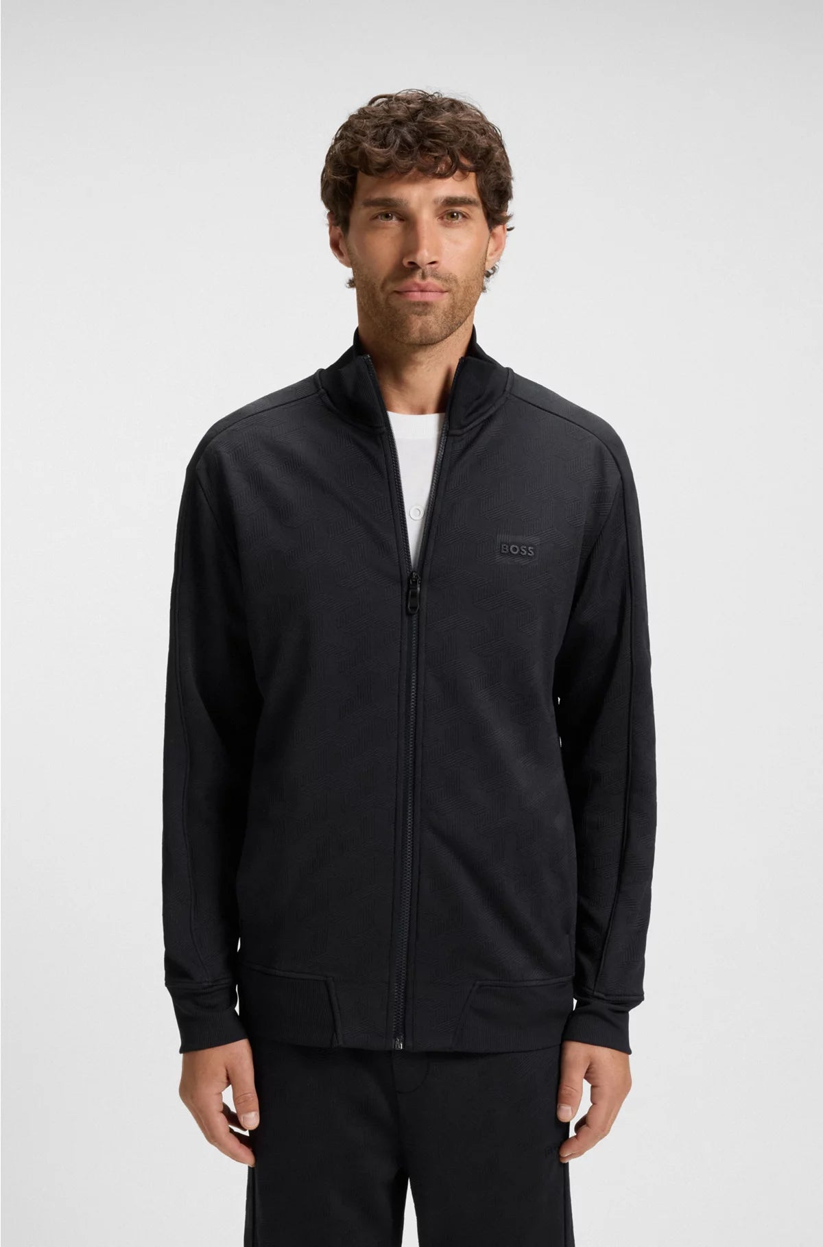 REGULAR-FIT ZIP-UP SWEATSHIRT WITH QUILTED JACQUARD