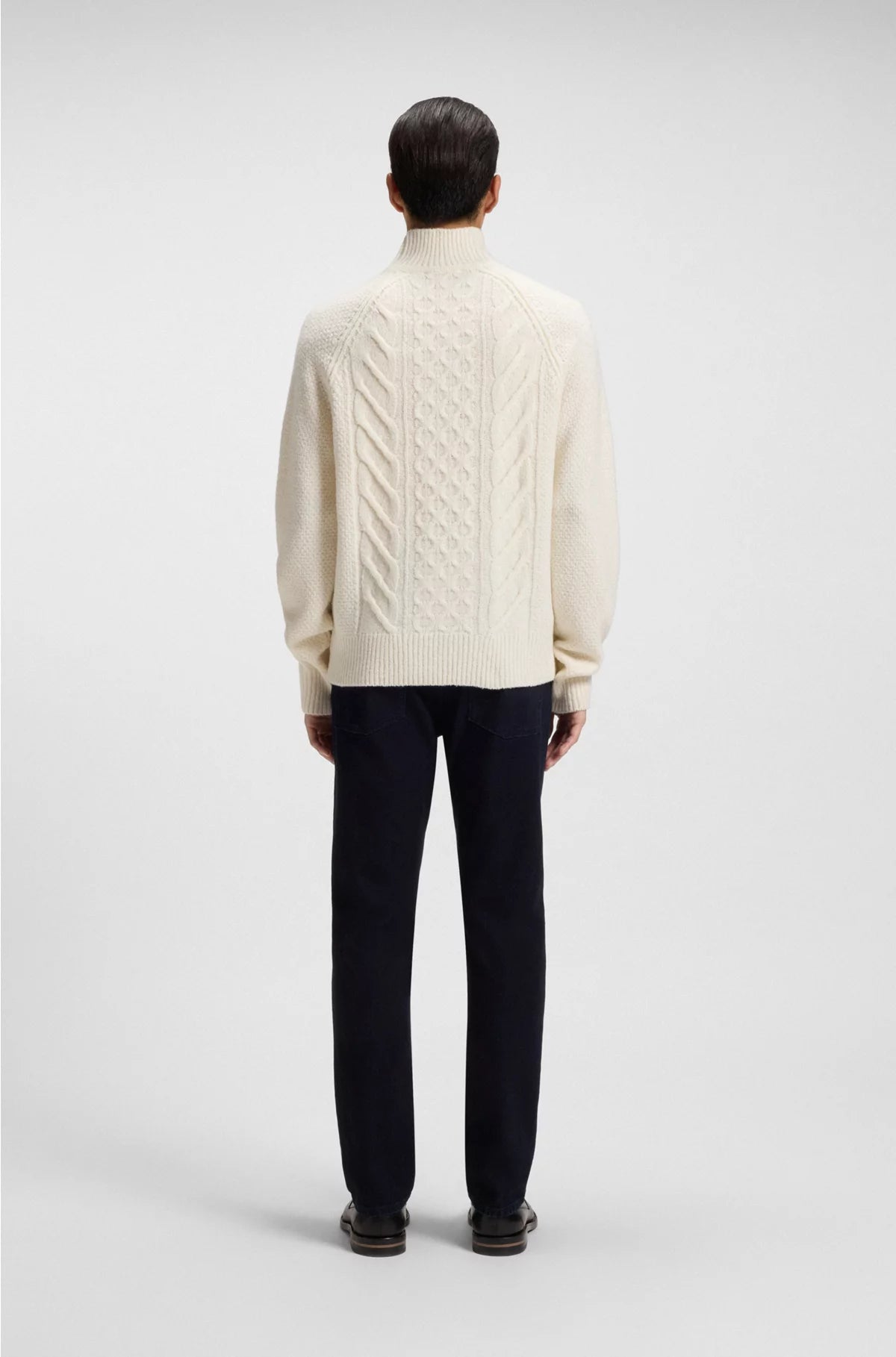 CABLE-KNIT SWEATER IN VIRGIN WOOL AND SILK