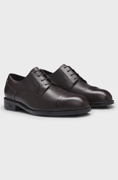 PRINTED-LEATHER DERBY SHOES WITH CAP TOE