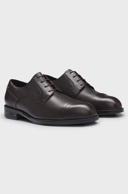 PRINTED-LEATHER DERBY SHOES WITH CAP TOE