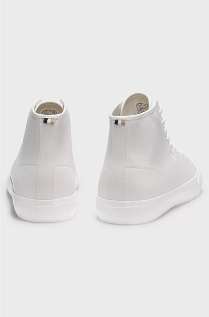 FAUX-LEATHER HIGH-TOP TRAINERS WITH GRAINED TEXTURE