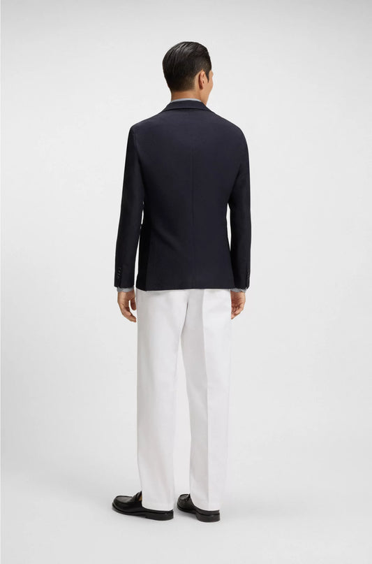 DOUBLE-BREASTED BLAZER IN COTTON AND VIRGIN-WOOL SEERSUCKER